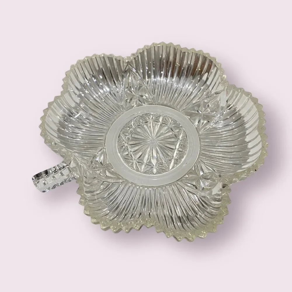 Vintage Clear Crystal Clover Glass Candy / Trinket Dish or Ashtray
